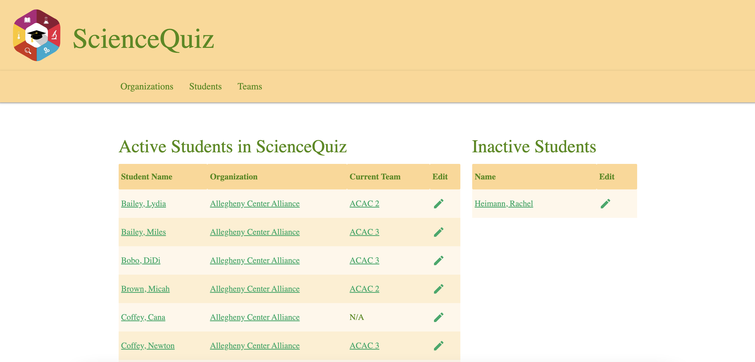 ScienceQuiz Website